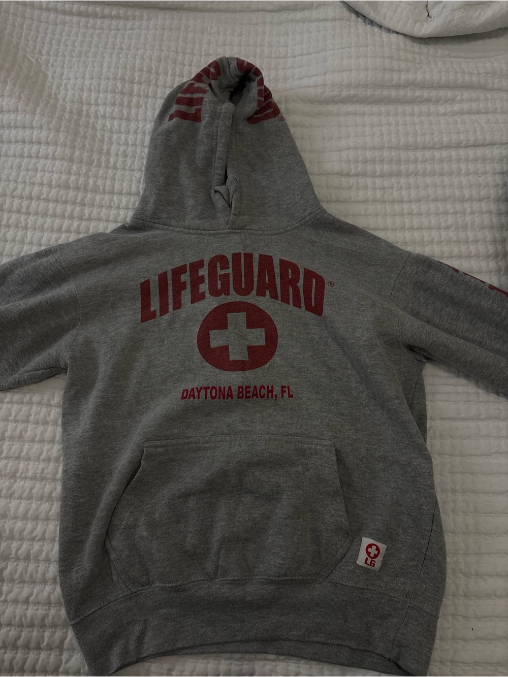 Lifeguard Graphic Hoodie Sweatshirt - Gray with Red Print